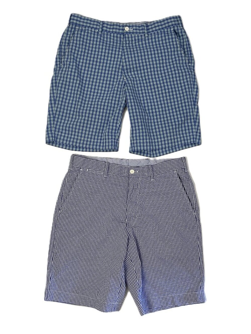 Polo Ralph Lauren Golf Shorts Men 32 Blue Gingham Seersucker + Blue Plaid Lot 2